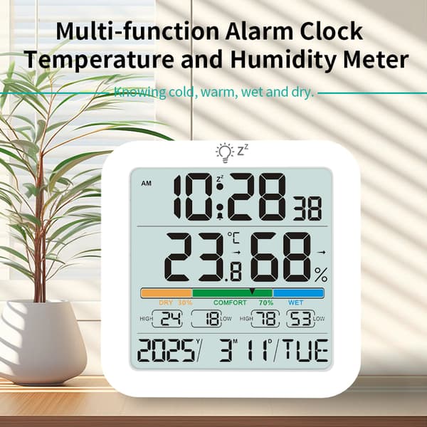 Stor LCD Digital Termometer Fuktighetsmätare Klocka