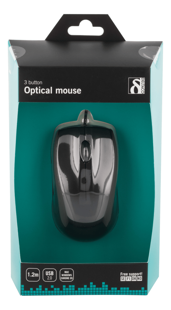 Wired optical mouse, 3 buttons w/ a scroll, 1200 DPI, black