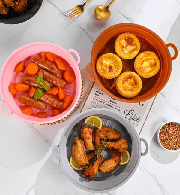 Sammenleggbar rund silikonform til airfryer Brown 19 cm