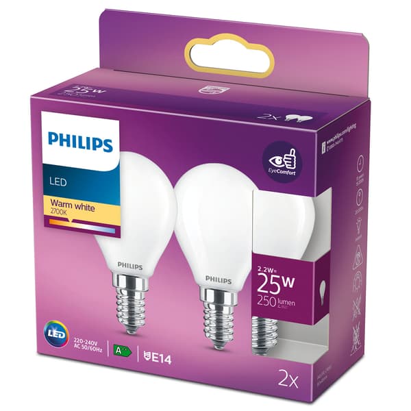 2-pak LED E14 Ball 25W Frost 250lm