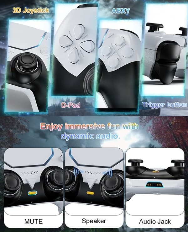 Trådløs Controller Kompatibel med PS5 & PS5 Slim – Programmerbare Knapper, 1000mAh, USB-C