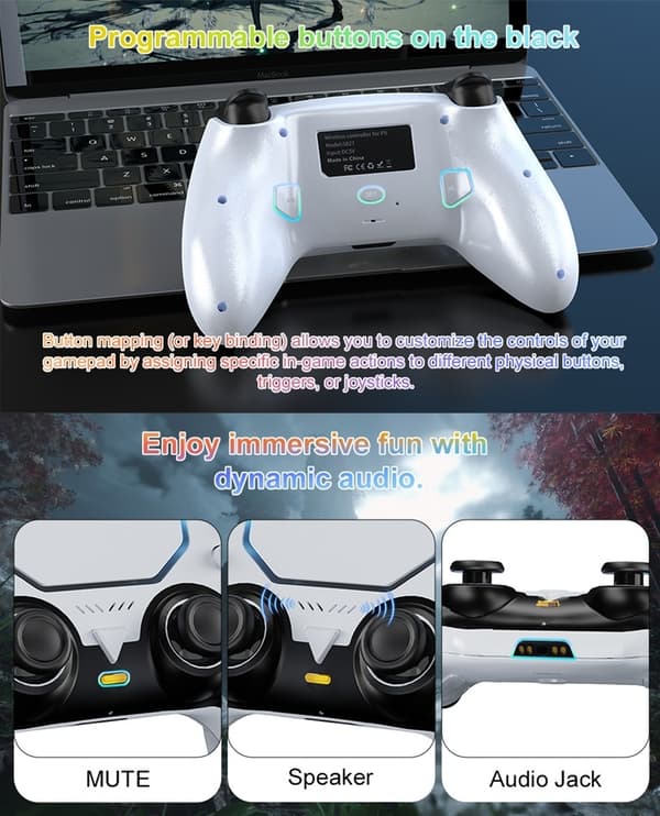 Trådlös Handkontroll Kompatibel med PS5 & PS5 Slim – Programmerbara Knappar, 1000mAh, USB-C