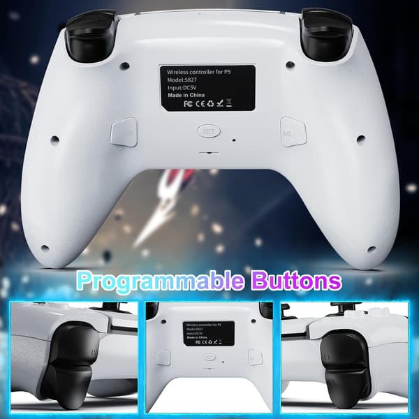 Trådlös Handkontroll Kompatibel med PS5 & PS5 Slim – Programmerbara Knappar, 1000mAh, USB-C