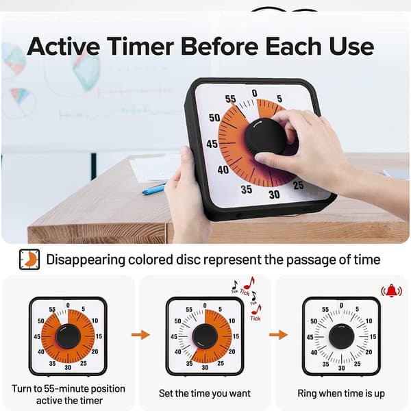 Visuel Timer STOR 60 minutter - klasseværelse skole til børn 19cm