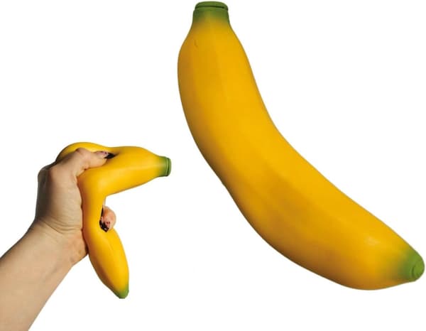Squishy Banan 2-pak | Blød klemme-legetøj | Stressrelief til børn | Vender altid tilbage til formen
