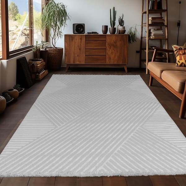 Moderna & Design Ayyildiz Mattor 120 x 170 cm - Silver - Rektangulär - Mjuk Ull Effekt Med Lång Lugg - Ref 1115SILVER