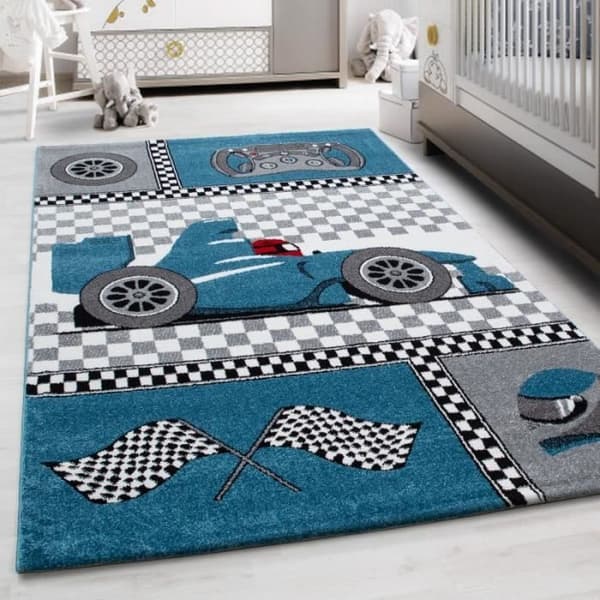 Barnmatta - Formule 1 - Blå - 120x170 cm - 100% PP