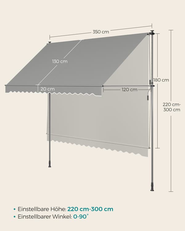 Klämmarkis - Handvev - 350 x 120 cm - Grå
