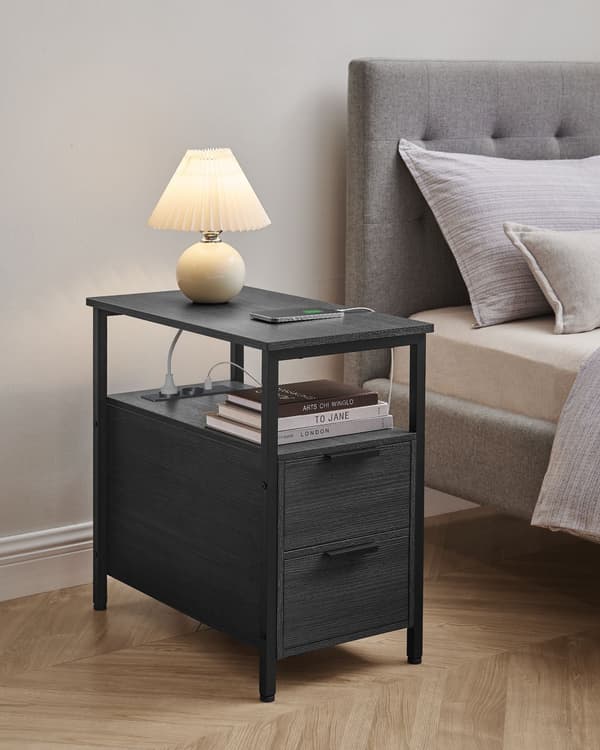 Natbord med skuffe - Moderne design - Antracitgrå og sort
