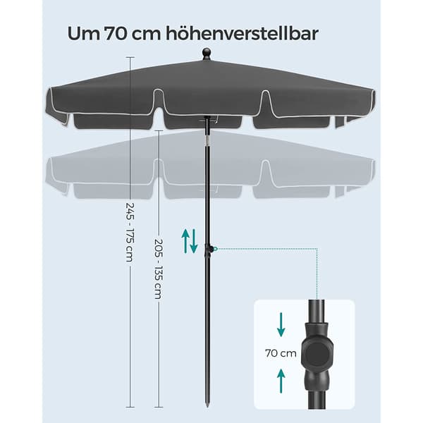 Parasoll - Höjdjusterbart - Grå - 230 x 150 cm