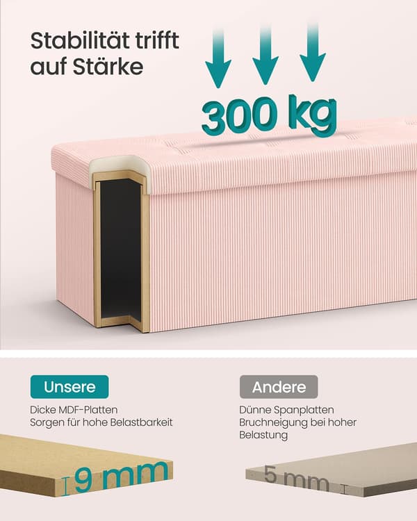 Opbevaringsbænk - foldbart design - pastelrosa