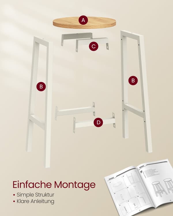Set med 2 barstolar - modern design - beige och vit ek