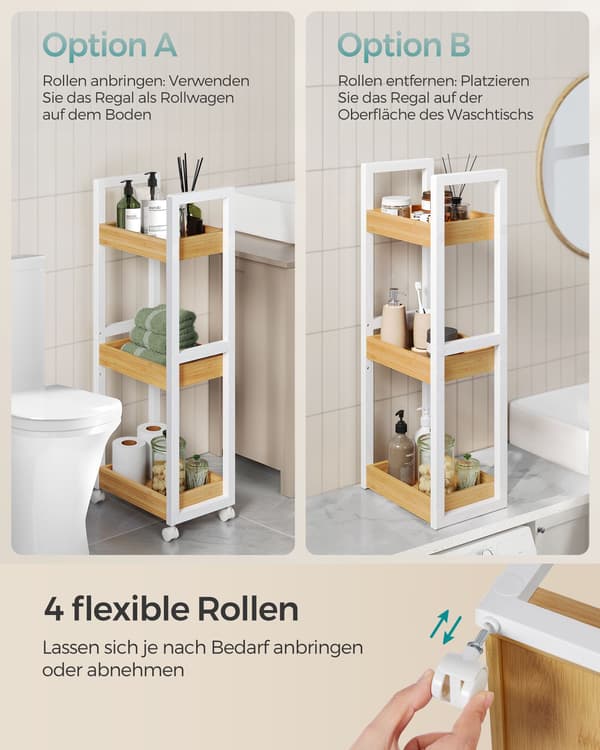 Badeværelseshylde - 3 niveauer - pladsbesparende - naturhvid