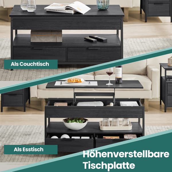 Soffbord - Höjdjusterbart - Antracitgrå och svart