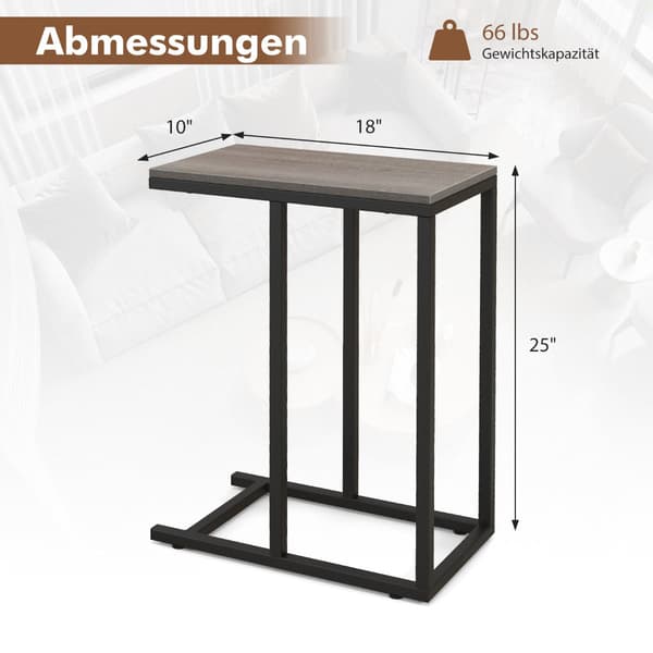 Sidobord - C format soffbord med metallram för vardagsrum - Grå