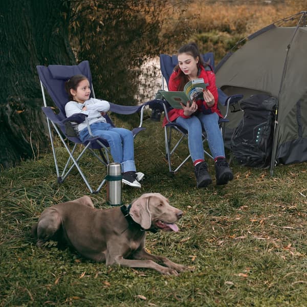 Campingstol - Med armstöd och nackstöd - Mörkblå
