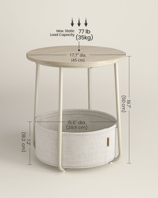 Pyöreä sivupöytä kangaskorilla 45 cm beige