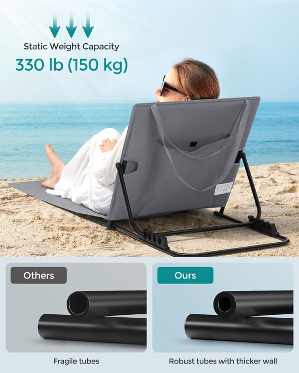 Sammenklappelig strandstol - Let og komfortabel - Grå
