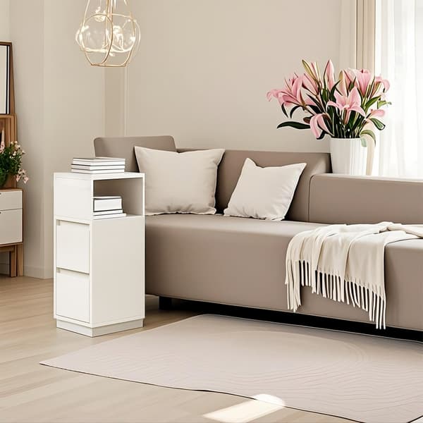 Smalt sengebord - Sidebord med 2 skuffer - Cloud white