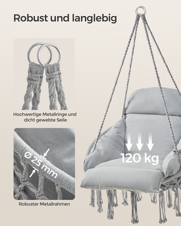 Hængestol med tyk hynde - Stål og polyester - Duegrå