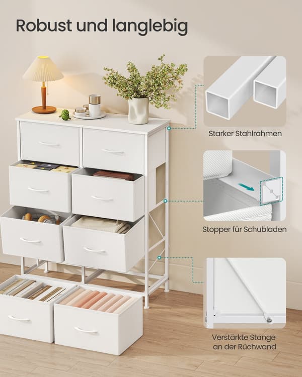 Stofkommode med 8 skuffer - Cloud White - Snow White - Frisk interiør