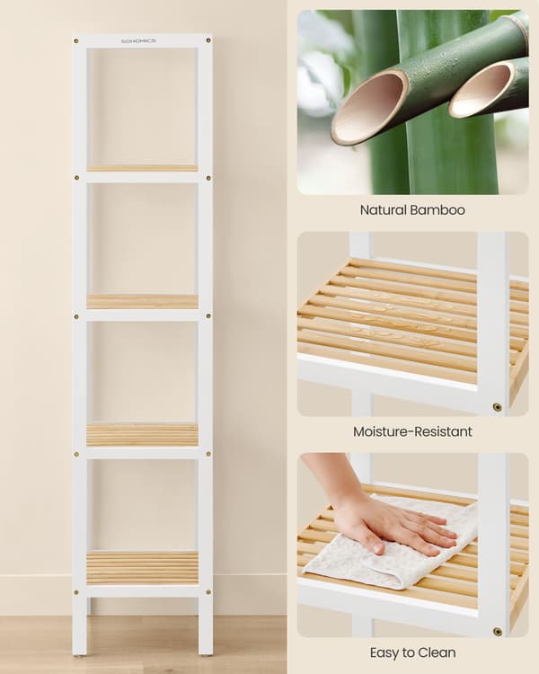 Badrumsställ i bambu - justerbart - molnvitt och naturbeige