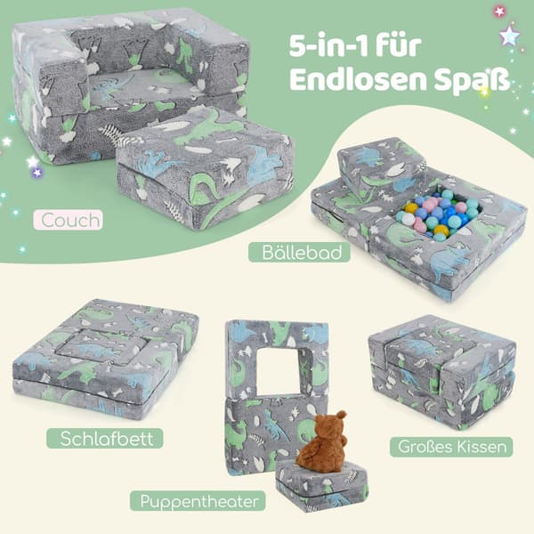 Modulär - barnsoffa glöd i mörkret leksoffa modulsoffa - 71 x 53 x 34,5 cm - Grå