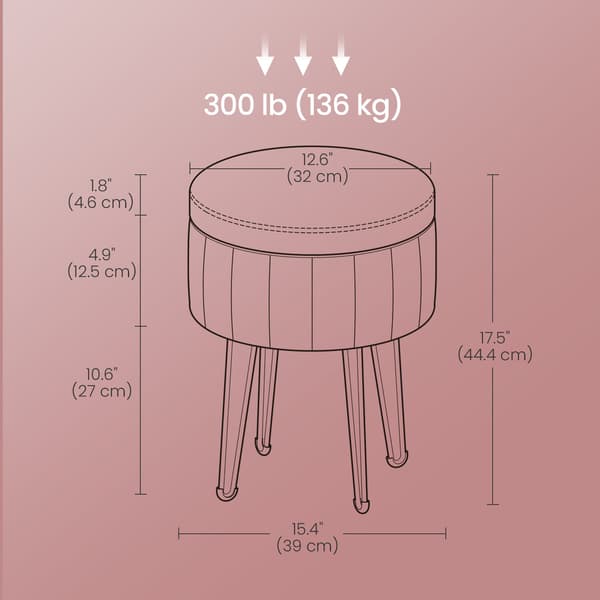 Rund pall med förvaring - sammet - rosa