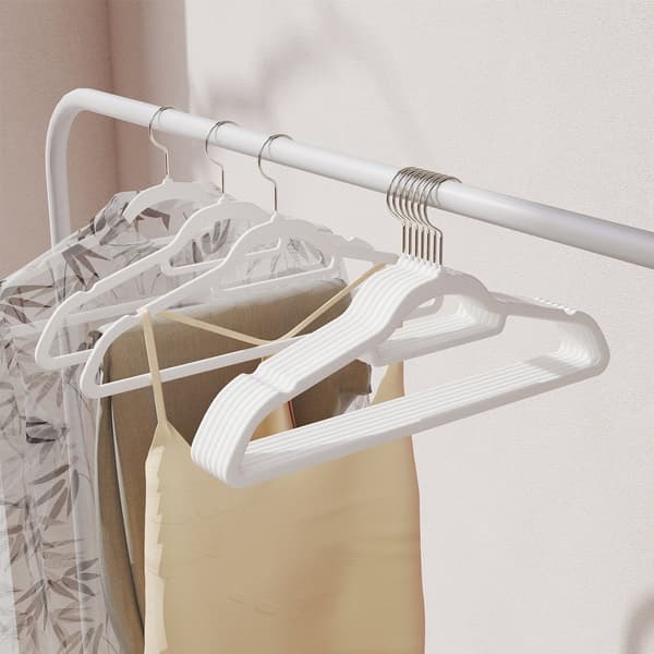 Fløjlsbøjler - Skridsikre og pladsbesparende - Silver Cloud White
