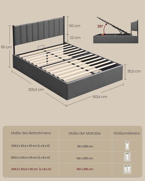 Sängram - Hopfällbar ribbotten - Förvaring under sängen - Sovrum