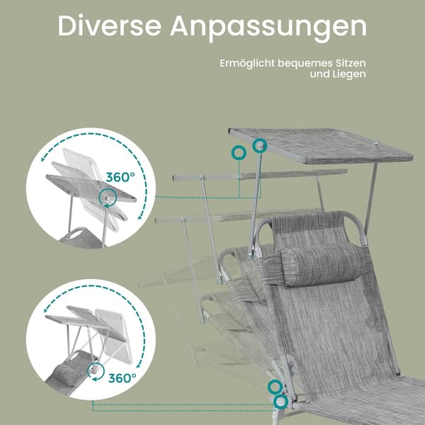 Hopfällbar solstol - Justerbar och lätt - Grå