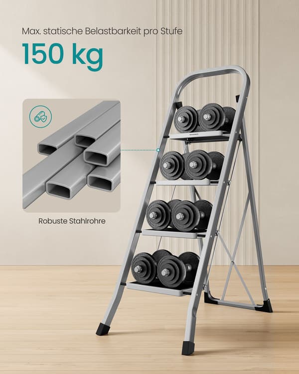 Trappestige - 4 trin - lasteevne 150 kg - duegrå