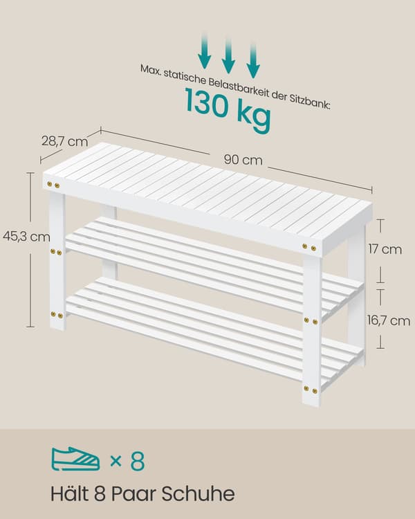 Skobänk - Bambu - 3 Hyllor - 90 cm - Molnvit