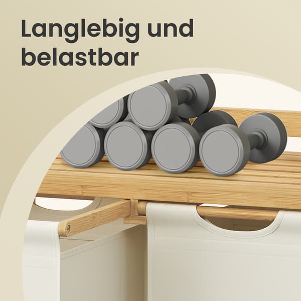 Tvättkorg med 4 fack - Bambu - 200L