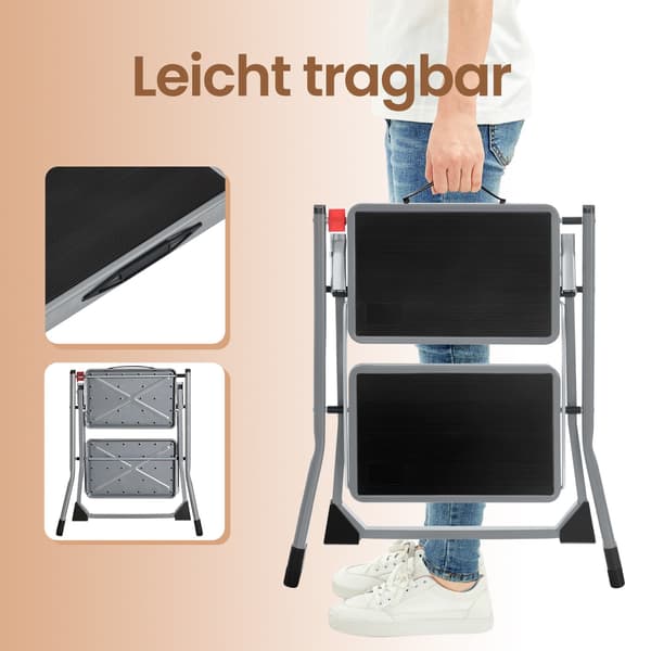 Trappestige - Sammenklappelig og stabil - Gråsort