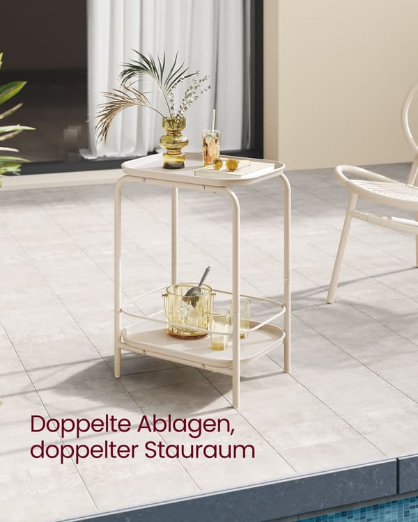 Sidobord med 2 nivåer - modernt - krämvitt