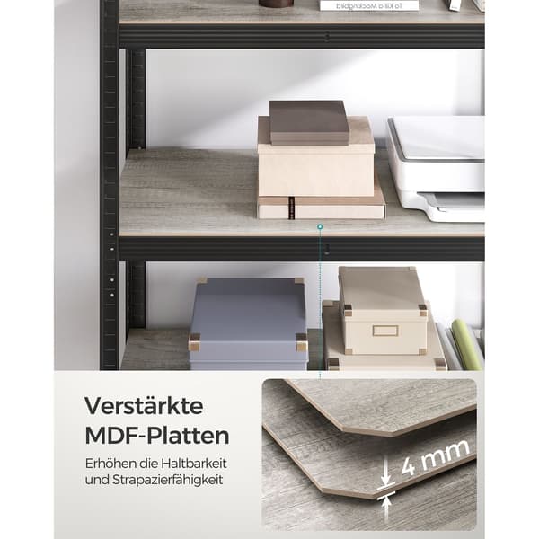 Justerbar stående hylde - 5 hylder - grå og sort