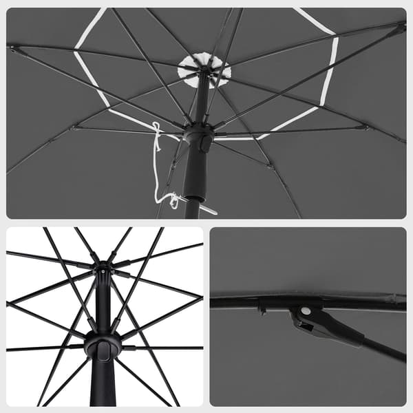 Parasol - Med håndsving - UV-beskyttelse - Grå