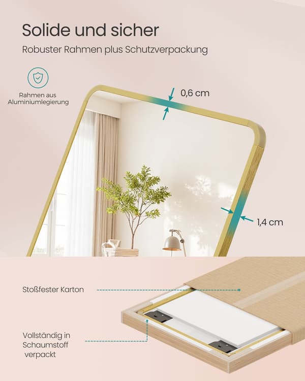 Rektangulär spegel - 120 x 40 cm - vägg- eller dörrmontering - bläcksvart