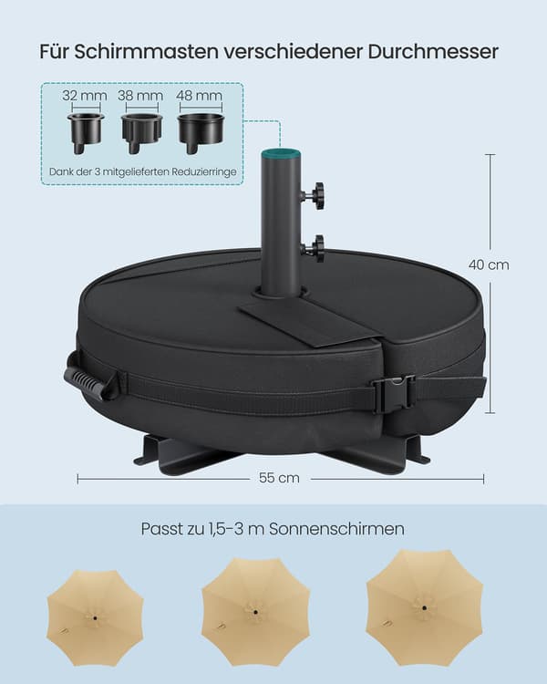 Rund parasolfod - Velegnet til 1,5-3 m parasol - Sort
