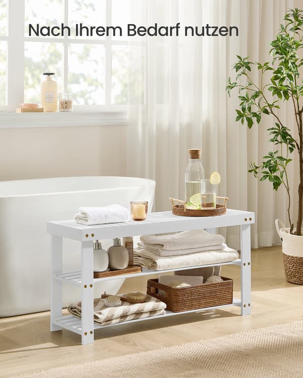Skobänk - Bambu - 3 Hyllor - 90 cm - Molnvit