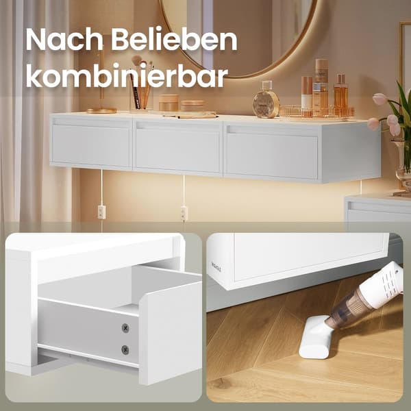 Hængende sengeborde sæt med 2 - LED-belysning - USB - Cloud white - Moderne