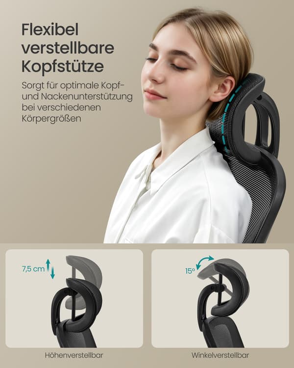 Ergonomisk kontorstol med mesh i blæksort