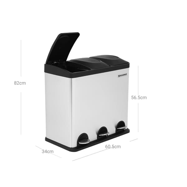 Large Trash Can - Stainless Steel - Silver - 54L with Inner Barrel and Pedal Function