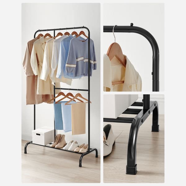 Tøjstativ med skoopbevaring - moderne design - sort