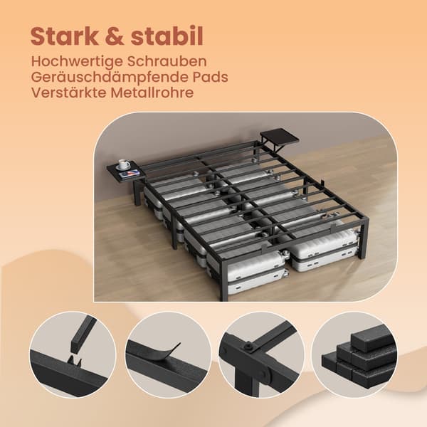 Sängram - robust metallram - svart