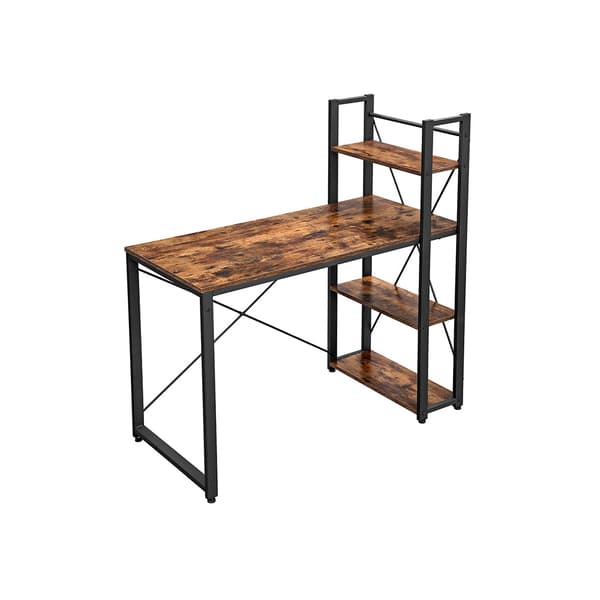 Computerbord - Rummeligt med 4 hylder - Vintage brun-sort