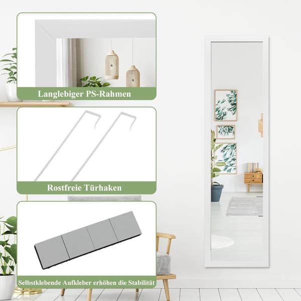Rektangulär - helkroppsspegel med hängkrok för dörr - 33 x 119 cm - Vit