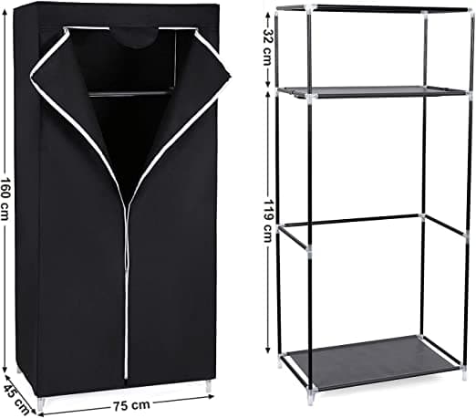 Foldegarderobe - Pladsbesparende og vedligeholdelsesfri - Sort
