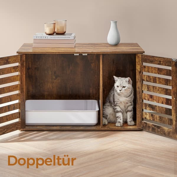 Kattlåda - Med dörrar - Trä - Vit
